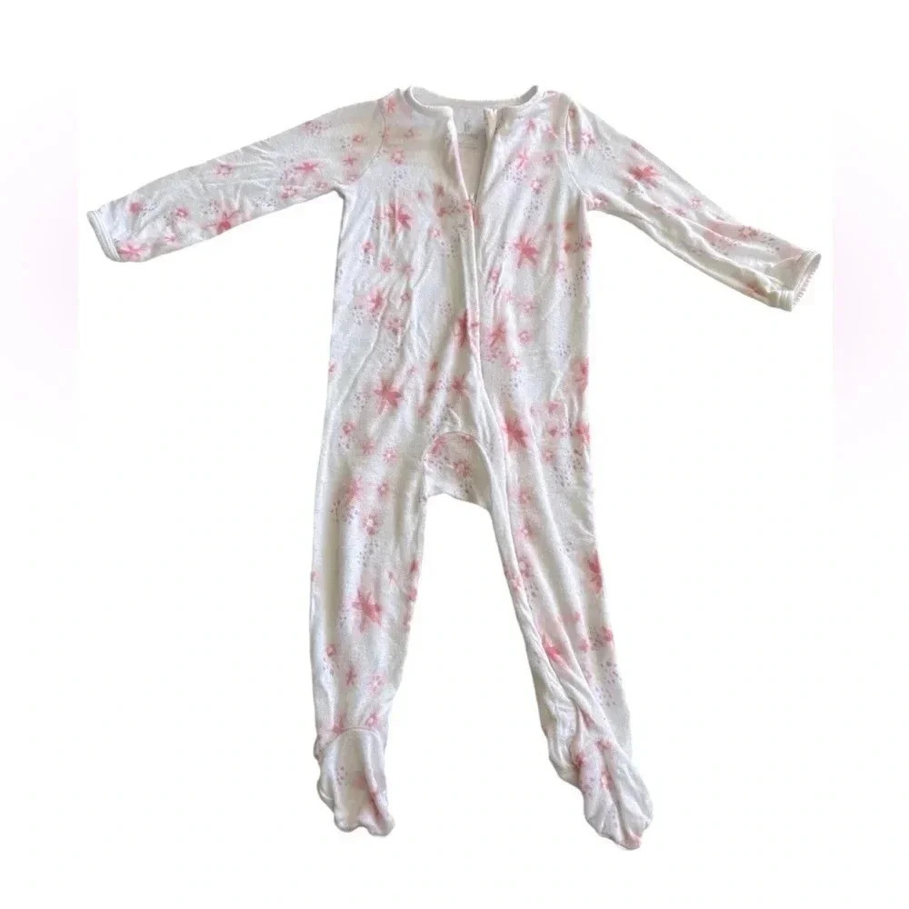 Lullaby Lane White & Pink Zippered Footie Pajamas Size 6-9 Months Sleepsuit
